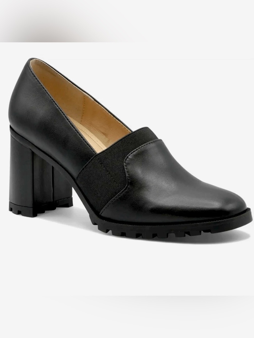 ADRIENNE VITTADINI Brandi Black Loafers Block 3” Heels Shoes NEW $70